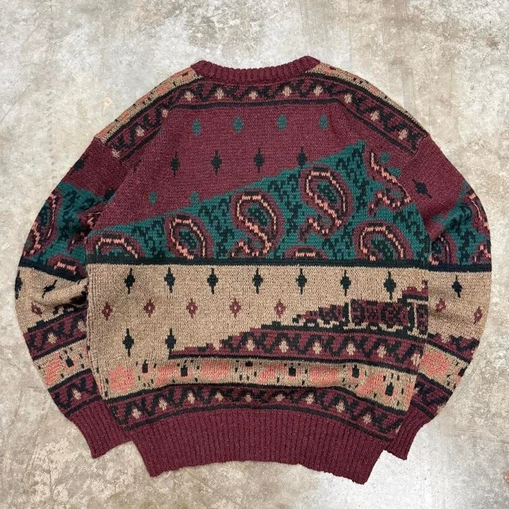 Vintage 90s Michael Gerald Abstract Multicolor Knit Acrylic Sweater Size L
